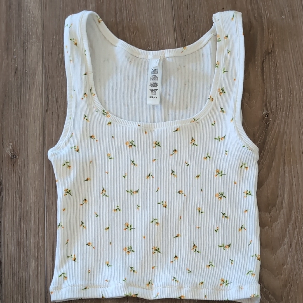 SKIMS Cotton Ribbed Marigold Rosebud Floral Cropped Tank Top
